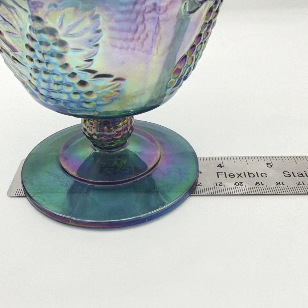 Vtg Indiana Harvest Grape Carnival Glass Covered Candy Dish Laced Pedestal Mint